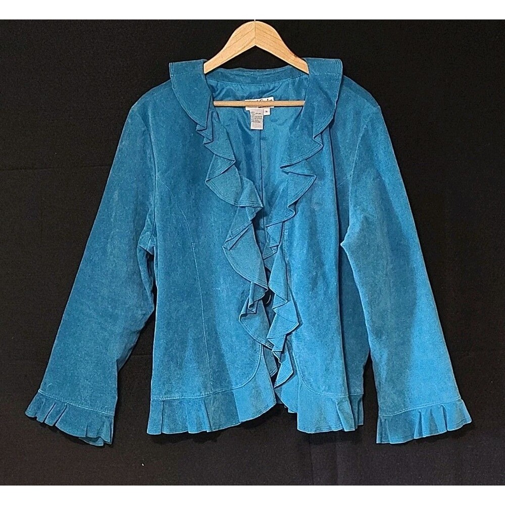 NorthStyle Blue Suede Leather Ruffle Jacket Womens 1X Boho Western